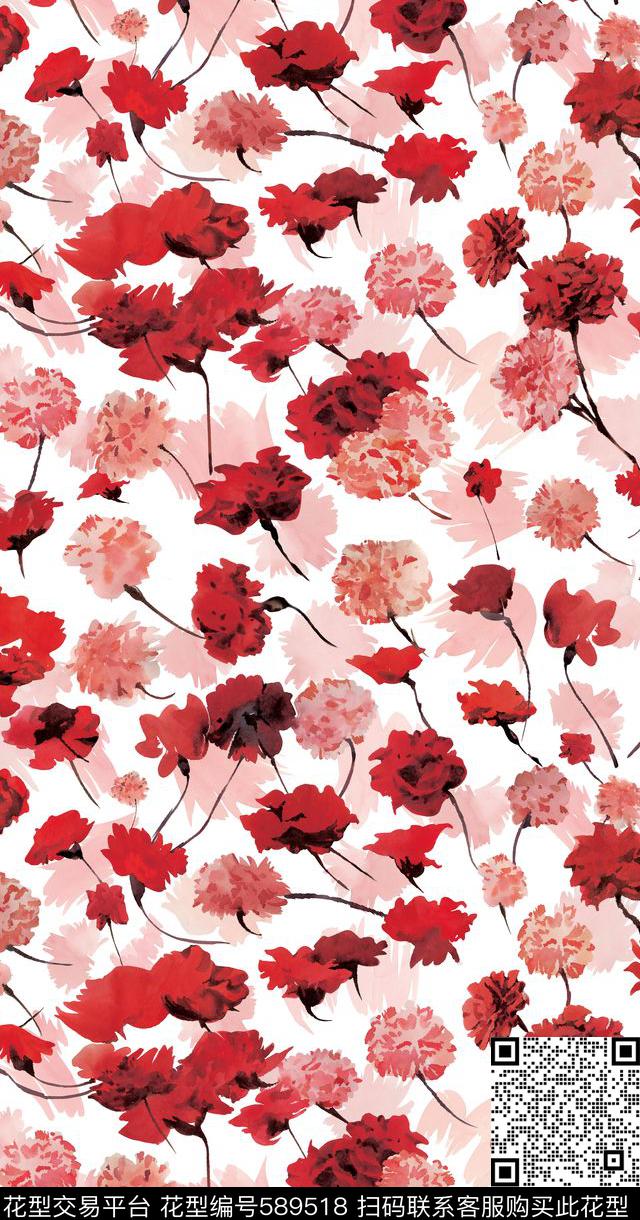 淡雅水彩花卉 - 589518 - 淡雅 水彩花卉 鲜花 - 数码印花花型 － 女装花型设计 － 瓦栏