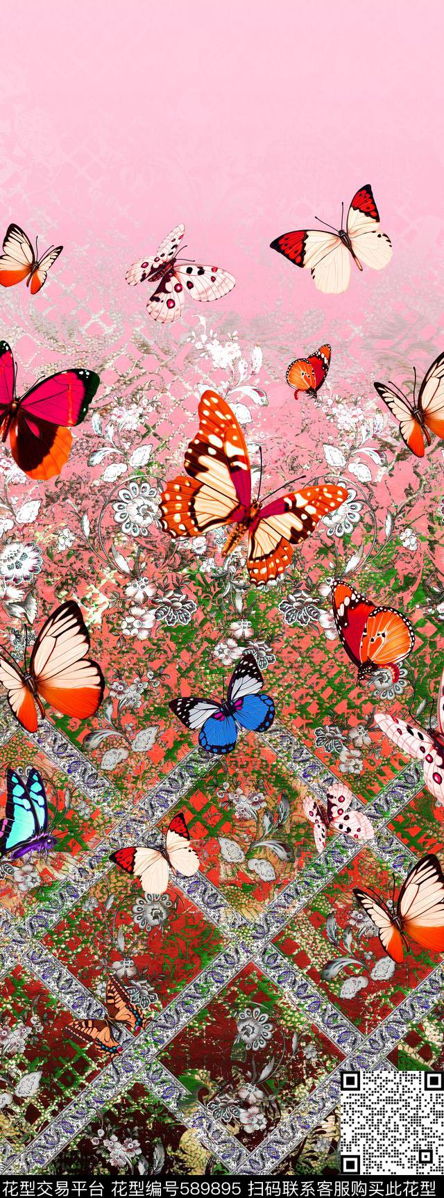 蝴蝶飞舞-马卡龙的甜 - 589895 - 几何 童话浪漫 复古 - 数码印花花型 － 女装花型设计 － 瓦栏