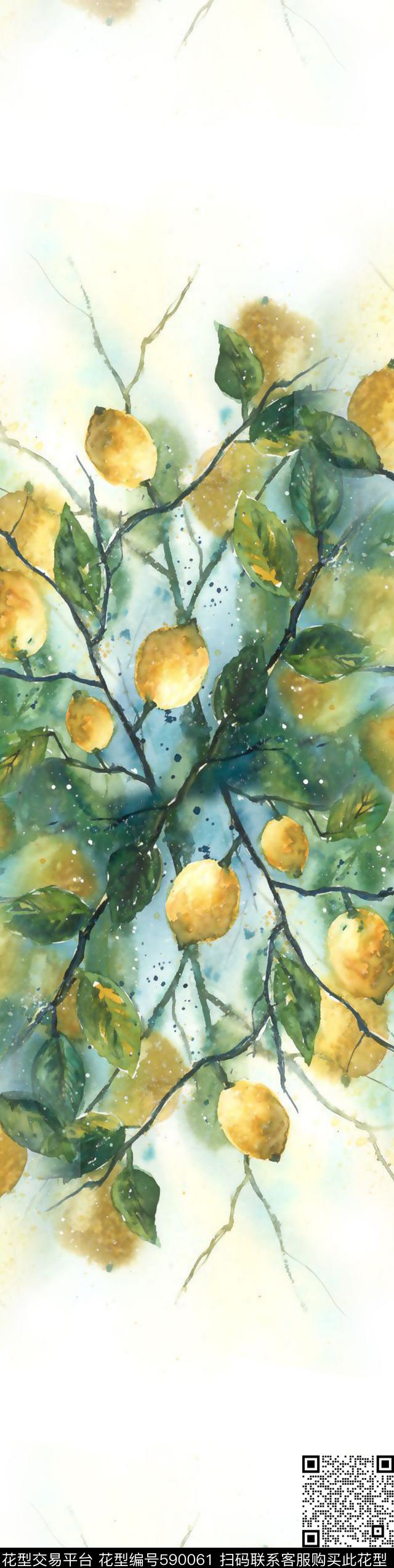 手绘柠檬 - 590061 - 趣味。水果 双边定位 手绘 - 传统印花花型 － 泳装花型设计 － 瓦栏