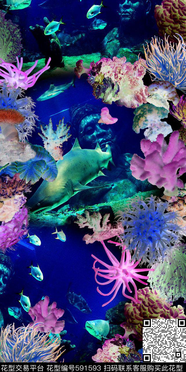 海底世界数码满版 - 591593 - 海洋 珊瑚 鱼 - 数码印花花型 － 女装花型设计 － 瓦栏
