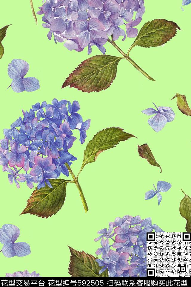 绣球花3.jpg - 592505 - 小清新 花朵 绣球花 - 数码印花花型 － 女装花型设计 － 瓦栏