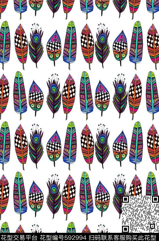 最新时尚抽象几何羽毛 - 592994 - 羽毛 动物 抽象 - 数码印花花型 － 女装花型设计 － 瓦栏