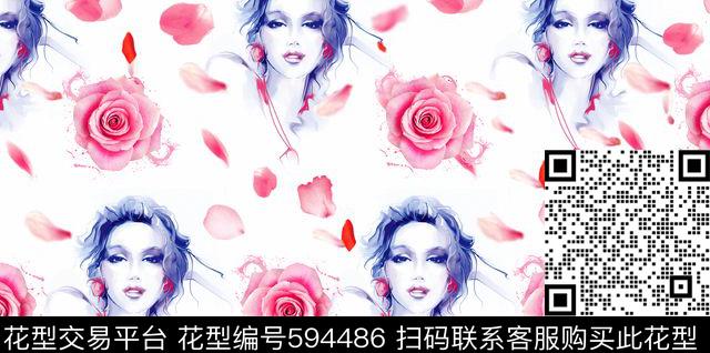 女人花.jpg - 594486 - 玫瑰 花朵 花卉 - 传统印花花型 － 女装花型设计 － 瓦栏