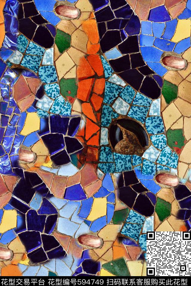 时尚抽象几何石头地板 - 594749 - 手绘油画 彩色地板 抽象几何 - 数码印花花型 － 箱包花型设计 － 瓦栏
