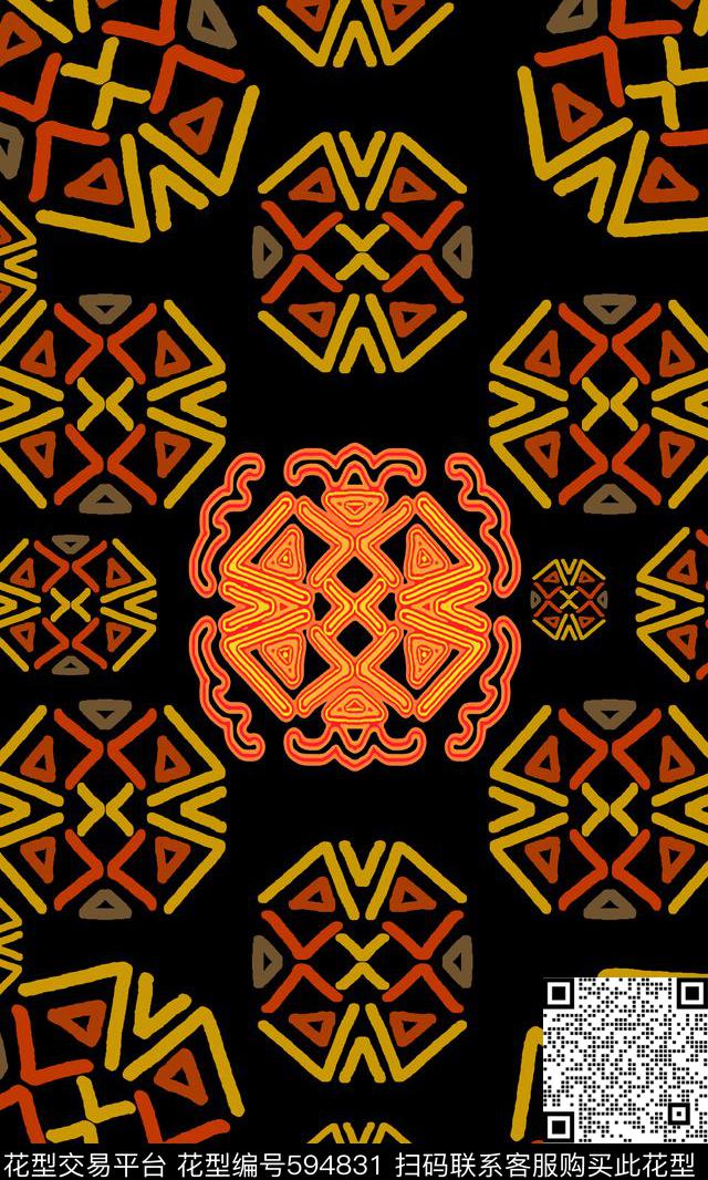 手绘图案系列 - 594831 - 几何线条 几何图案 几何构成 - 传统印花花型 － 男装花型设计 － 瓦栏
