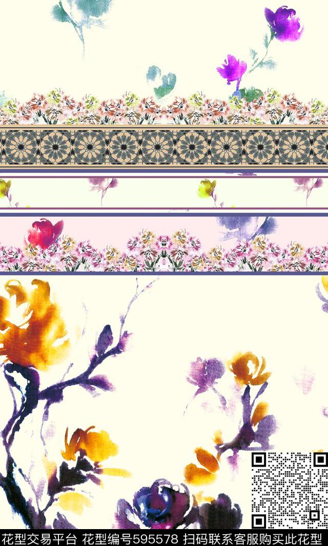 手绘小花女装 - 595578 - 满版 定位 花卉 - 传统印花花型 － 女装花型设计 － 瓦栏