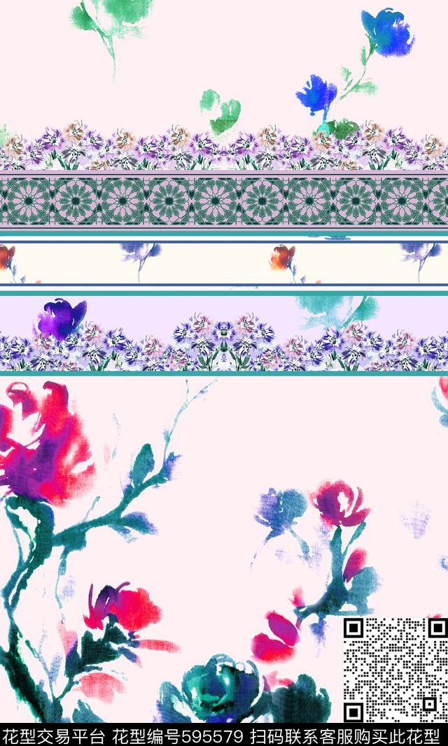 手绘小花女装 - 595579 - 满版 定位 花卉 - 传统印花花型 － 女装花型设计 － 瓦栏