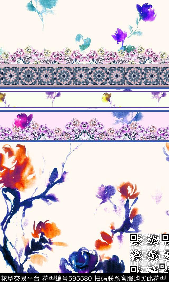 手绘小花女装 - 595580 - 满版 定位 花卉 - 传统印花花型 － 女装花型设计 － 瓦栏