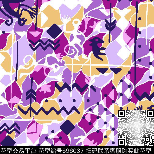 DAF16005.tif - 596037 - 动物 色块迷彩 少数名族 - 传统印花花型 － 泳装花型设计 － 瓦栏