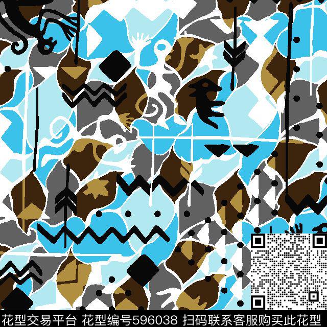 DAF16005.tif - 596038 - 动物 色块迷彩 少数名族 - 传统印花花型 － 泳装花型设计 － 瓦栏