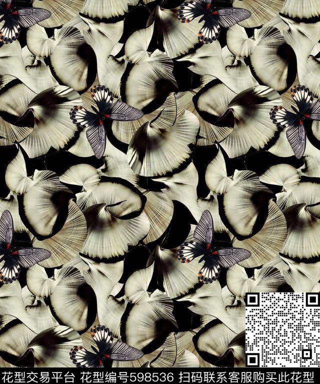 抽象纹理蝴蝶男装花 - 598536 - 抽象纹理底纹 蝴蝶 男装衬衫 - 数码印花花型 － 男装花型设计 － 瓦栏
