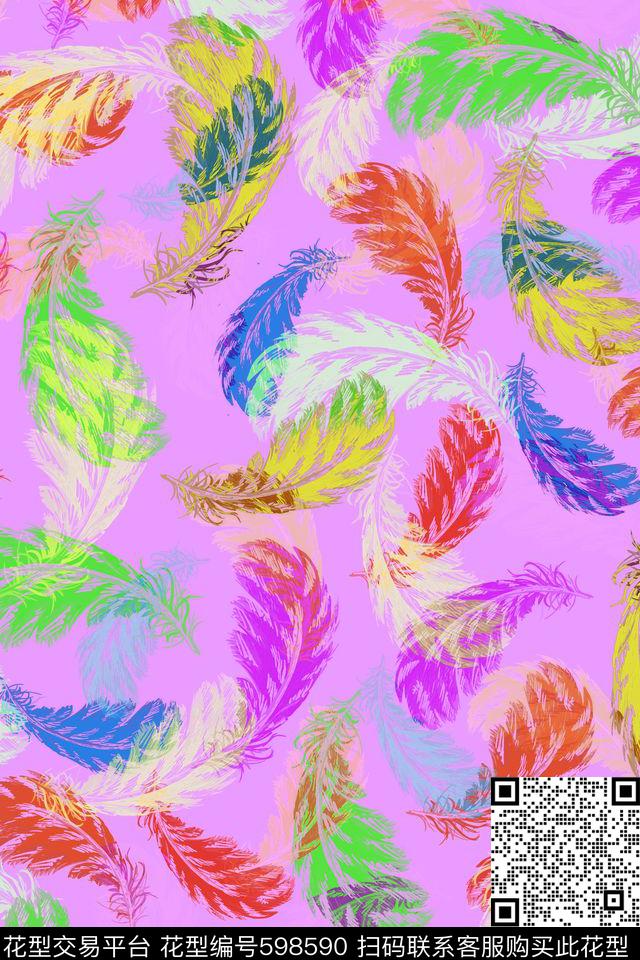 时尚羽毛男女服装 - 598590 - 花卉 时尚温馨 田园风 - 数码印花花型 － 女装花型设计 － 瓦栏