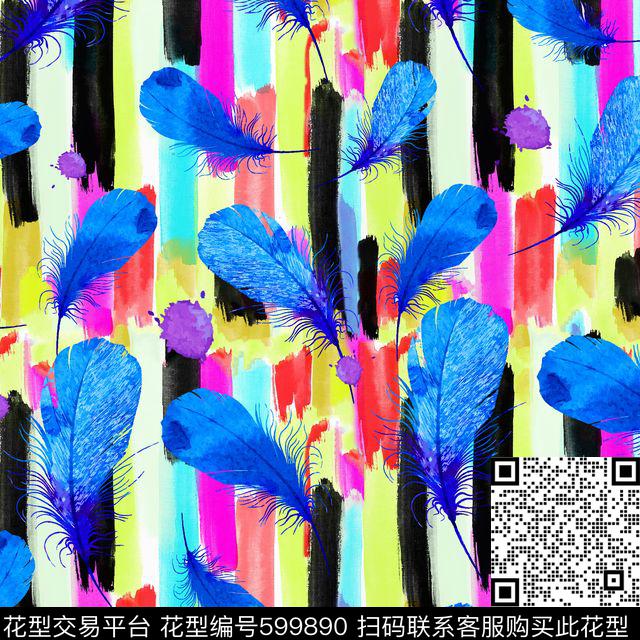 DAF16009.tif - 599890 - 几何彩条 水墨 羽毛 - 数码印花花型 － 女装花型设计 － 瓦栏
