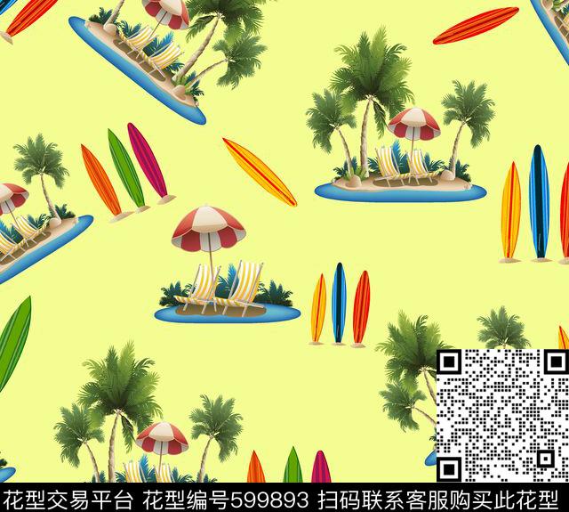 DAF16010.tif - 599893 - 泳装 沙滩裤 椰子树 - 数码印花花型 － 泳装花型设计 － 瓦栏