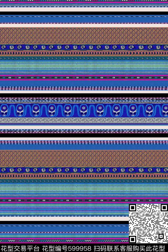 地毯, 手绘, 民族 - 599958 - 地毯 手绘 民族风 - 数码印花花型 － 女装花型设计 － 瓦栏