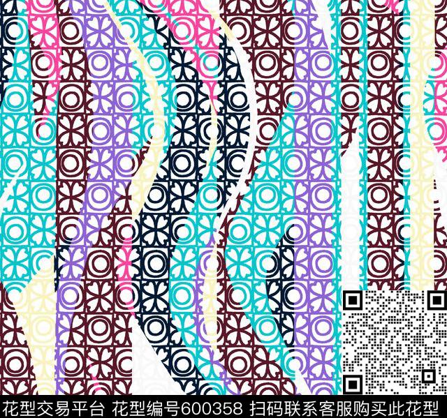 几何拼接色块 - 600358 - 丝绸 泳装 家纺 - 传统印花花型 － 女装花型设计 － 瓦栏