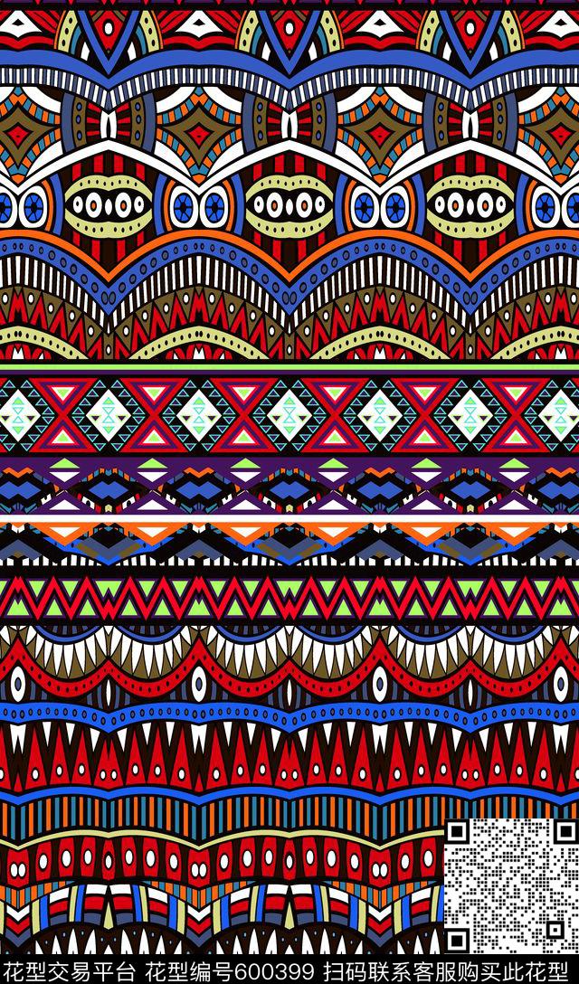 几何波普03401 - 600399 - 民族风 波西米亚 几何 - 传统印花花型 － 沙发布花型设计 － 瓦栏