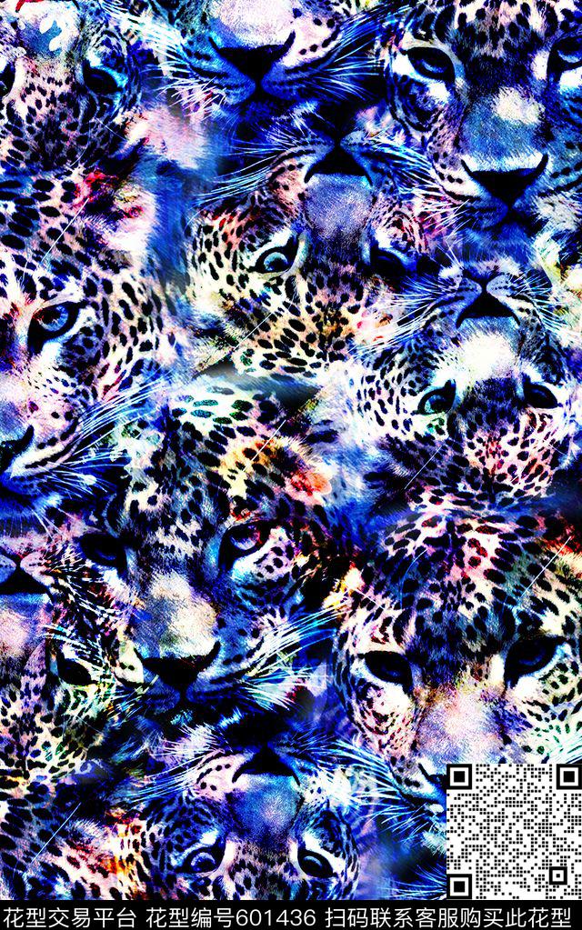 豹子豹纹 - 601436 - 豹子 动物纹 胸前独幅 - 数码印花花型 － 男装花型设计 － 瓦栏
