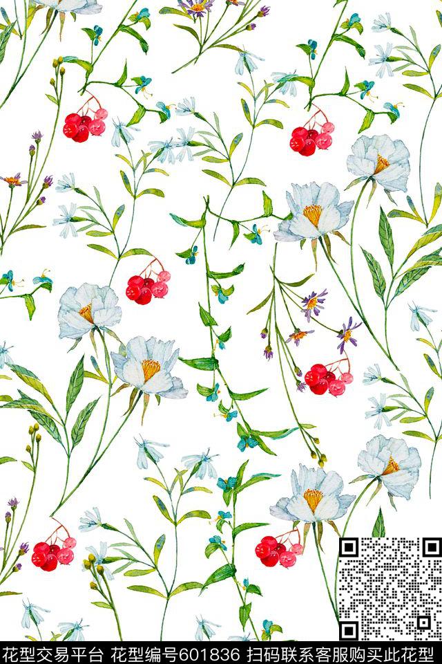 手绘花卉女装5.jpg - 601836 - 花朵 花卉 女装 - 数码印花花型 － 女装花型设计 － 瓦栏