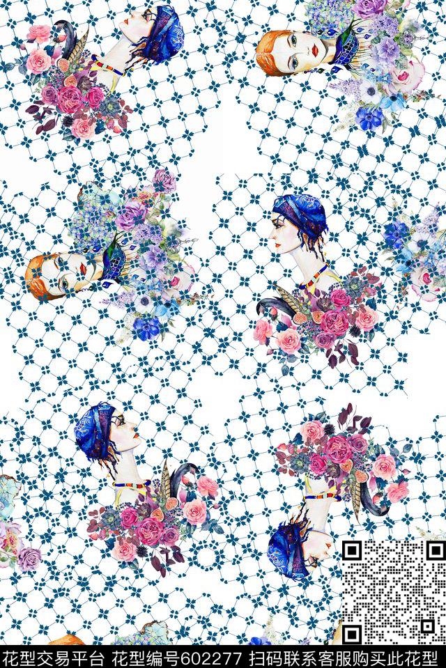 花卉人物4.jpg - 602277 - KEW-人物动物 花卉 时装画 - 数码印花花型 － 女装花型设计 － 瓦栏