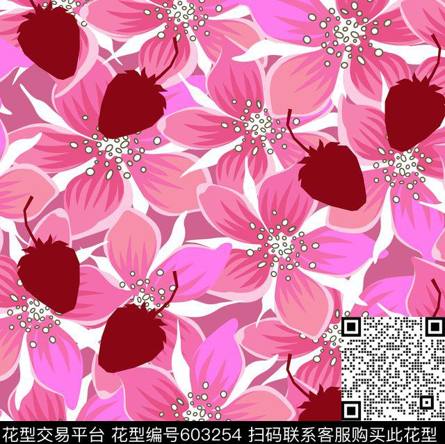 草莓花.jpg - 603254 - 大花 草莓 甜美 - 数码印花花型 － 女装花型设计 － 瓦栏