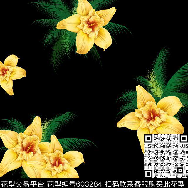 百合花.jpg - 603284 - 热带鱼 百合 椰木 - 数码印花花型 － 女装花型设计 － 瓦栏