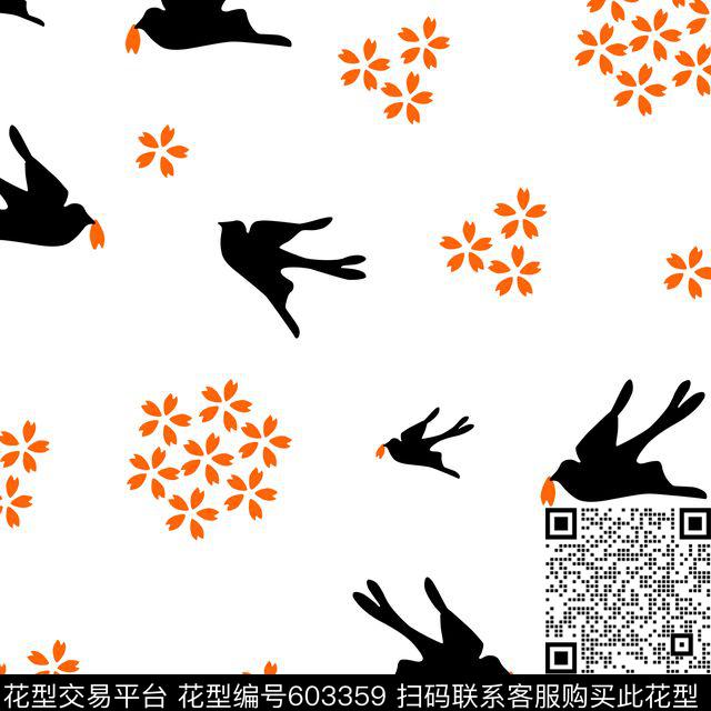燕子花.jpg - 603359 - 燕子 小碎花 - 数码印花花型 － 女装花型设计 － 瓦栏