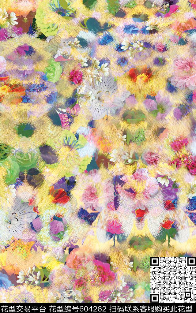 花卉豹纹.jpg - 604262 - 动物纹 - 数码印花花型 － 女装花型设计 － 瓦栏