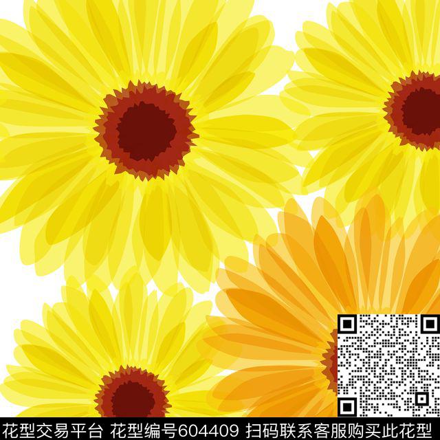 雏菊.jpg - 604409 - 大花 花卉 雏菊 - 数码印花花型 － 女装花型设计 － 瓦栏