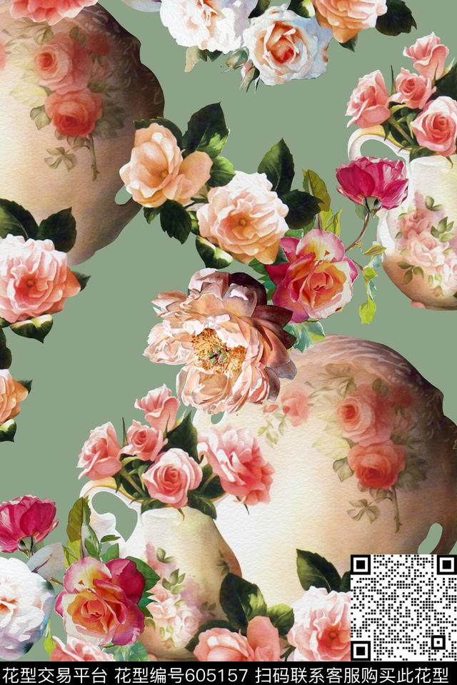 SS6040302-1.jpg - 605157 - 水彩 花卉 盘子 - 数码印花花型 － 沙发布花型设计 － 瓦栏