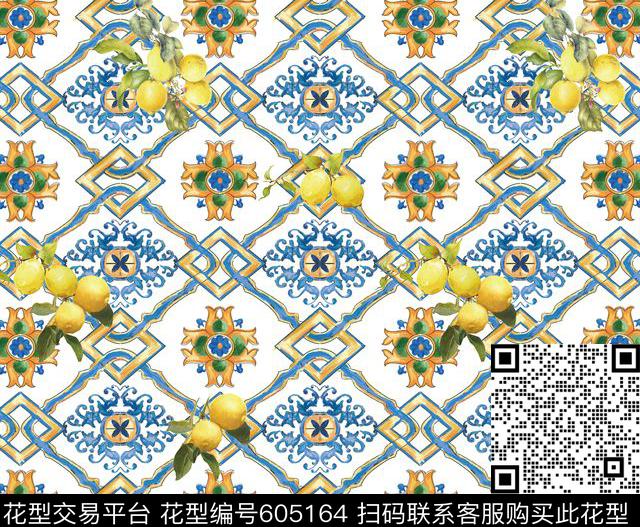 sicilian tiles 副本.jpg - 605164 - 水果 纹样 手绘 - 数码印花花型 － 女装花型设计 － 瓦栏