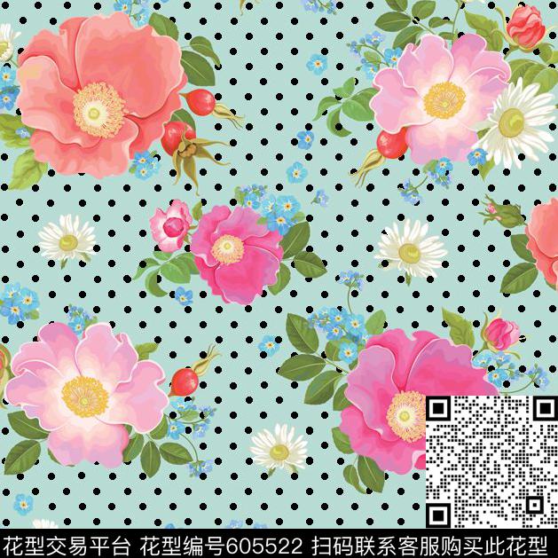 s027ok.tif - 605522 - 花朵 花卉 圆点 - 数码印花花型 － 箱包花型设计 － 瓦栏