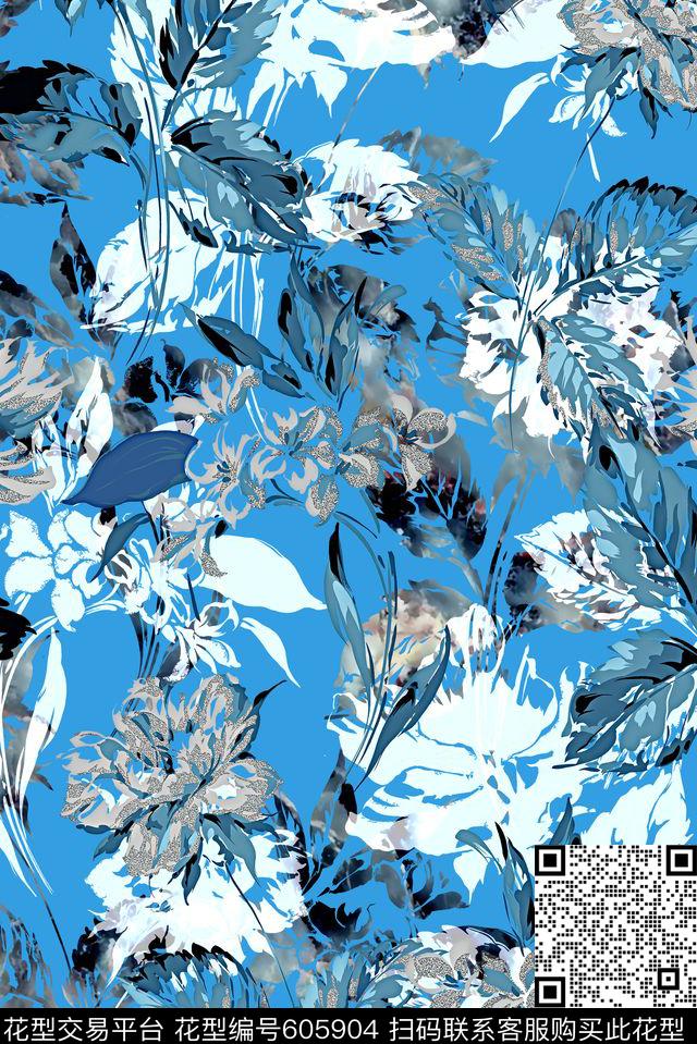 413-1.jpg - 605904 - 抽象花卉 手绘 中国风 - 数码印花花型 － 女装花型设计 － 瓦栏