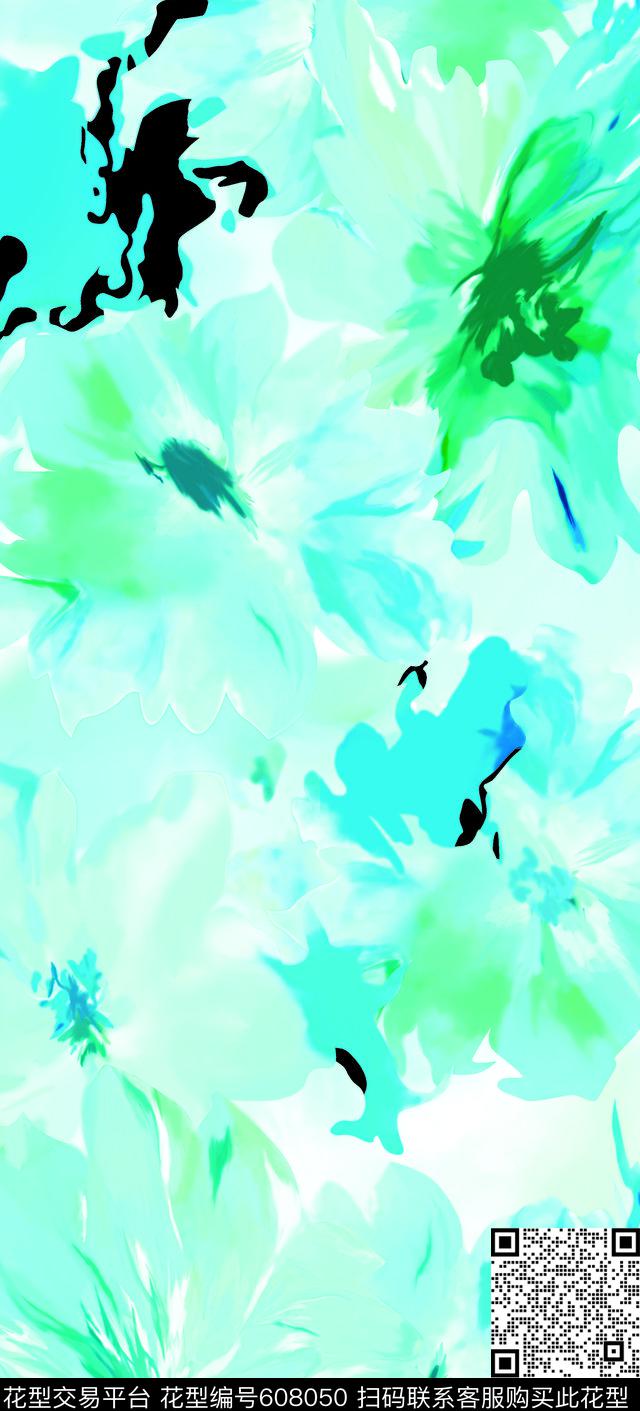 水彩抽象花.tif - 608050 - 原创花卉 水墨花卉 抽象几何 - 数码印花花型 － 女装花型设计 － 瓦栏