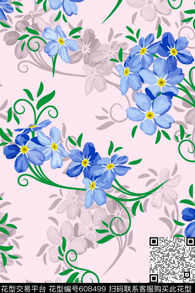 水彩花卉04482d.tif - 608499 - 水彩花卉 欧美 最新 - 传统印花花型 － 沙发布花型设计 － 瓦栏