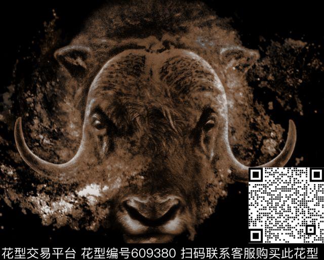 4091.tif - 609380 - 动物 网点 牦牛 - 传统印花花型 － 男装花型设计 － 瓦栏