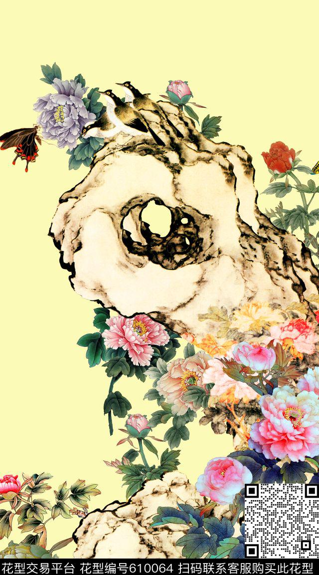 花卉组合.jpg - 610064 - 花朵 浪漫花卉 中国风 - 数码印花花型 － 女装花型设计 － 瓦栏