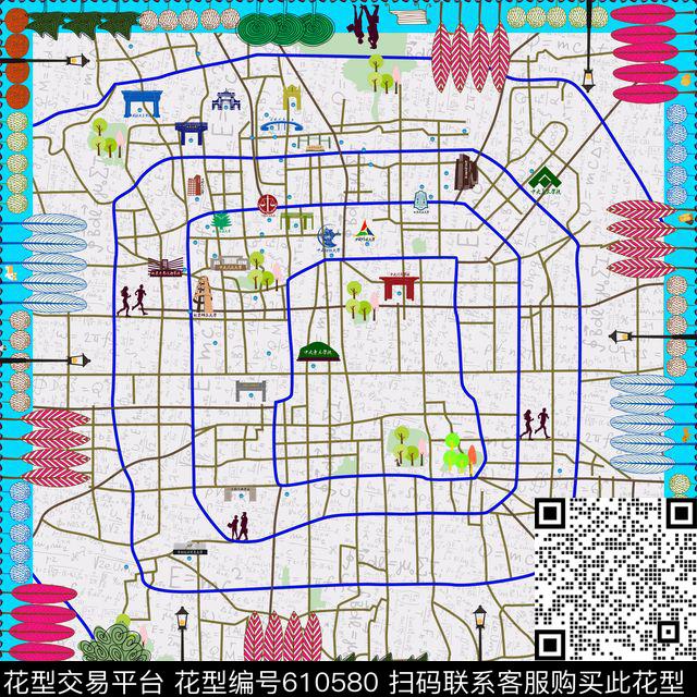 北京地图1.jpg - 610580 - 丝巾 方巾 - 数码印花花型 － 方巾花型设计 － 瓦栏