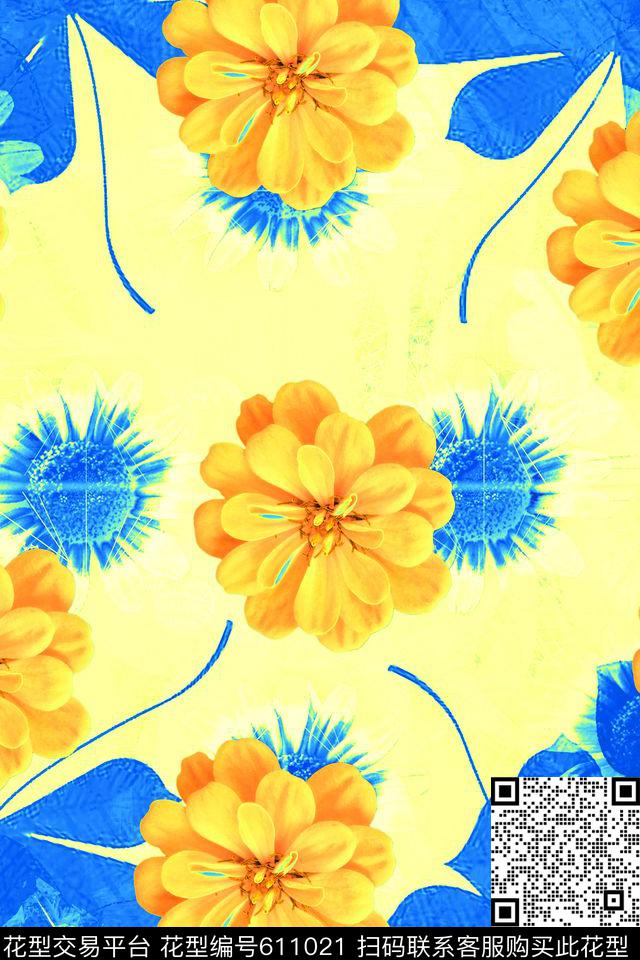 时尚 花卉001.jpg - 611021 - 热带花卉 时尚流行女装 大花 - 数码印花花型 － 沙发布花型设计 － 瓦栏