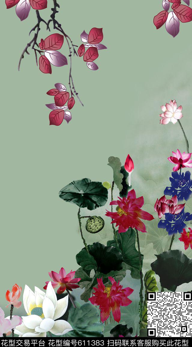 MF36.jpg - 611383 - 山水画 中国风 水墨 - 数码印花花型 － 女装花型设计 － 瓦栏