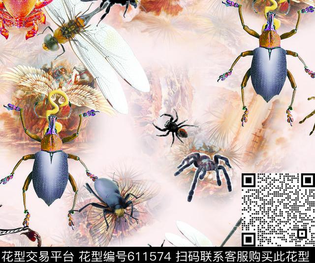 抽象动物.tif - 611574 - 小碎花 动物蝴蝶 动物纹 - 数码印花花型 － 女装花型设计 － 瓦栏