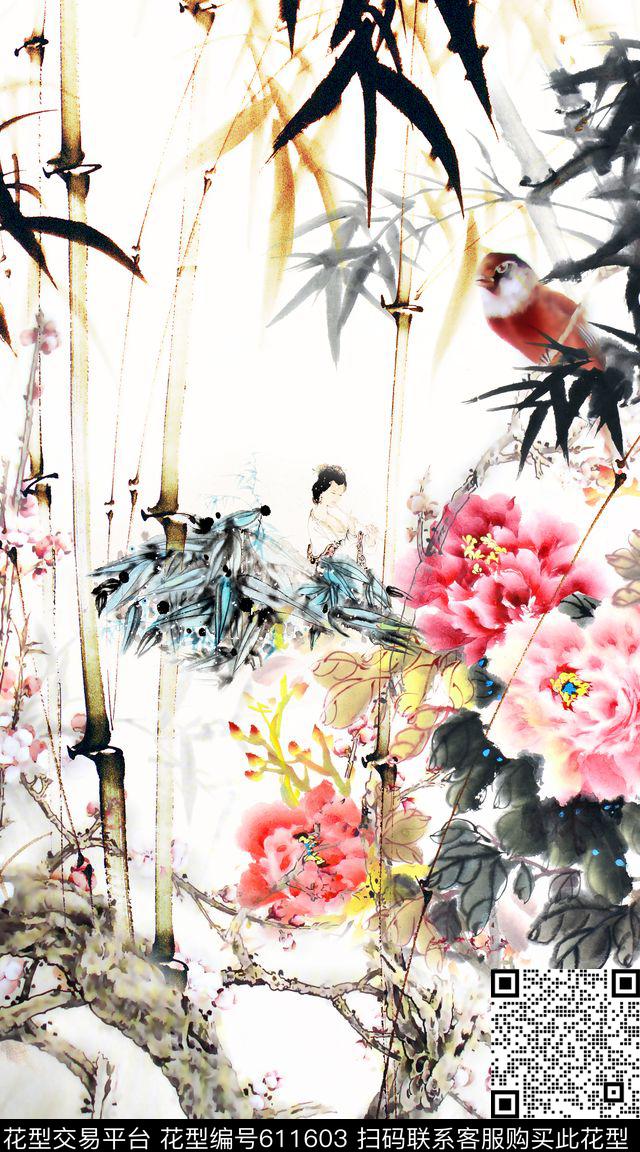 S－0071.jpg - 611603 - 花鸟 中国风 花卉 - 数码印花花型 － 女装花型设计 － 瓦栏
