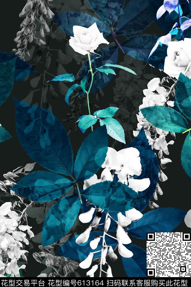 0415.tif - 613164 - 花卉 玫瑰 紫藤 - 数码印花花型 － 女装花型设计 － 瓦栏