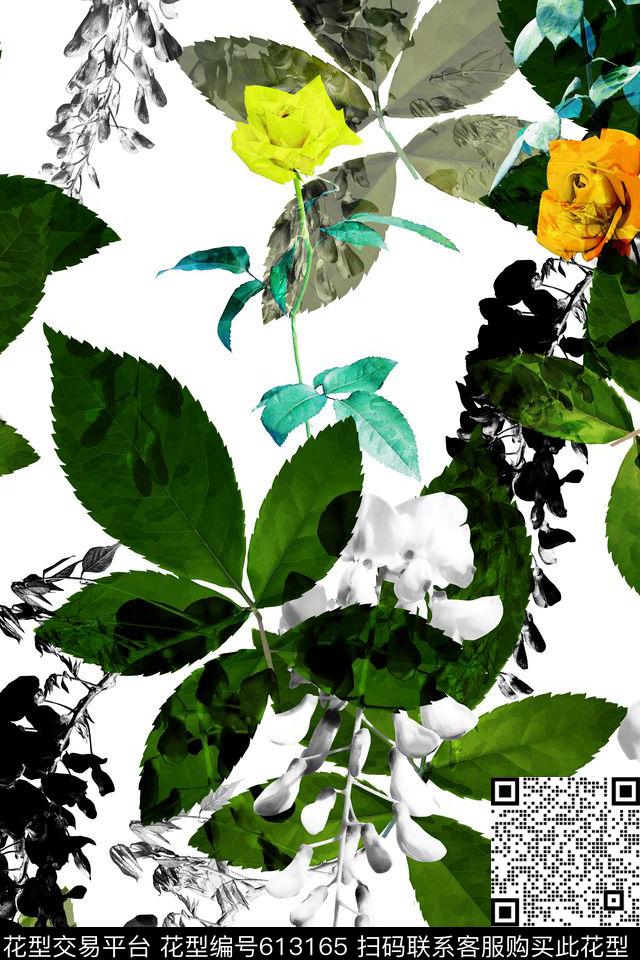 0415b.tif - 613165 - 花卉 玫瑰 紫藤 - 数码印花花型 － 女装花型设计 － 瓦栏