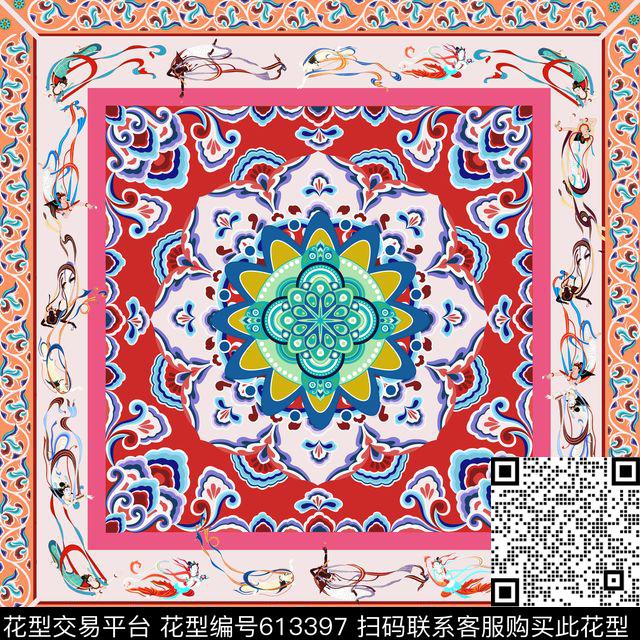 方巾丝巾6.jpg - 613397 - 中国风 方巾 丝巾 - 数码印花花型 － 方巾花型设计 － 瓦栏