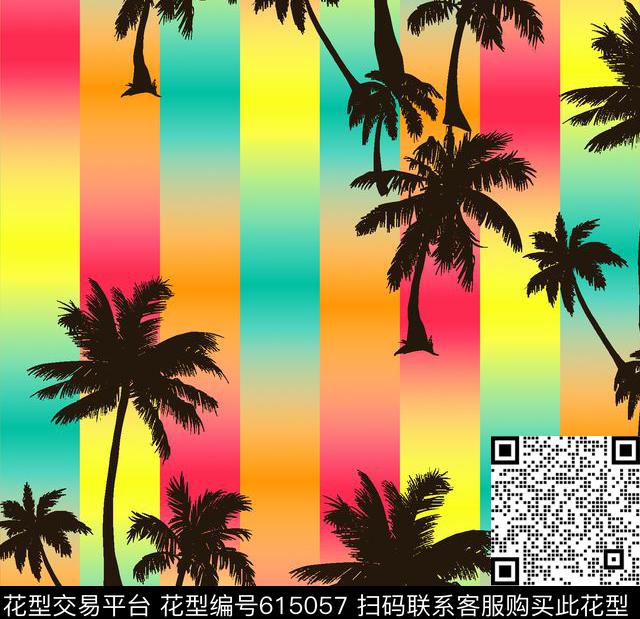 DAF16014-1.tif - 615057 - 热带 渐变 椰子树 - 数码印花花型 － 女装花型设计 － 瓦栏