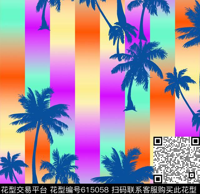 DAF16014-2.tif - 615058 - 热带 渐变 椰子树 - 数码印花花型 － 女装花型设计 － 瓦栏
