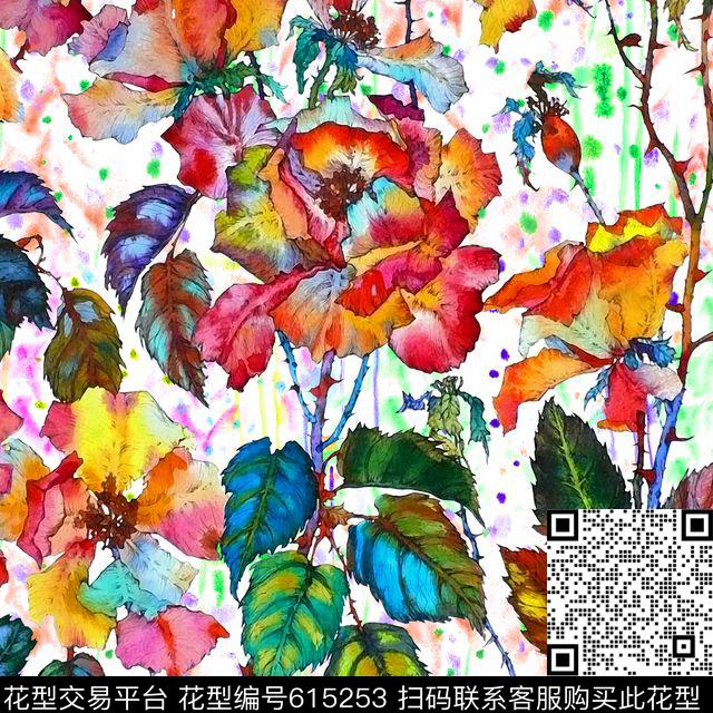 20160418-1.jpg - 615253 - 水彩背景 水彩花卉 鲜艳色彩 - 数码印花花型 － 女装花型设计 － 瓦栏