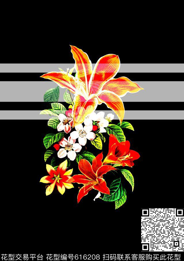 WL-007.tif - 616208 - 定位花卉 - 数码印花花型 － 男装花型设计 － 瓦栏