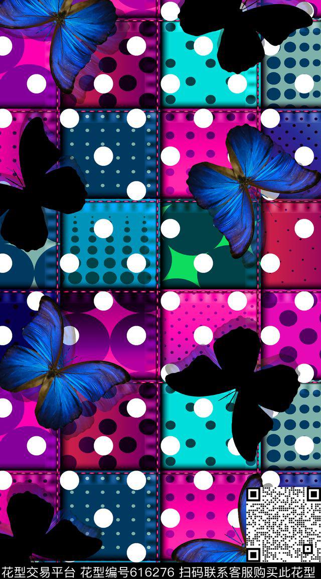 M9837.jpg - 616276 - 几何 波点 蝴蝶 - 数码印花花型 － 女装花型设计 － 瓦栏